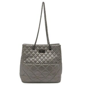 CHANEL Silver Leather Shoulder Bag